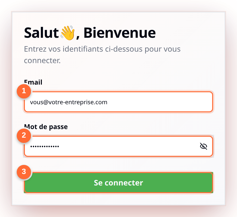 Écran de connexion NoumSii avec les champs Email et Mot de passe, et le bouton Se connecter